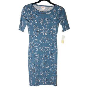 LuLaRoe Julia dress short sleeve blue white polyester blend xxs 38 READ new